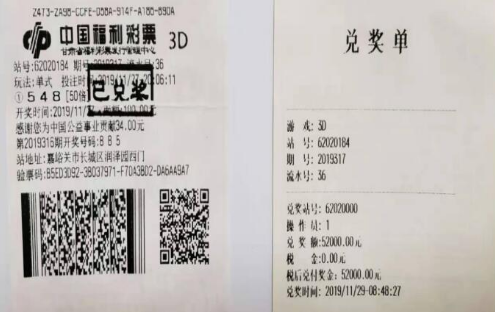 嘉峪关彩民跟号夺得3D大奖5.2万元